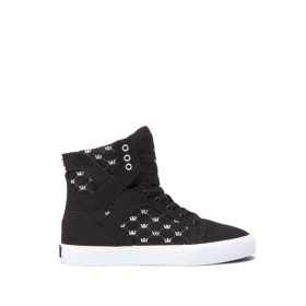 Supra Kids SKYTOP Black/White Crown/white High Top Shoes | CA-74181